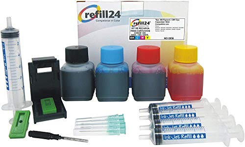 refill24 Nachfüllset: Nachfülltinte 200 ml kompatibel für Druckerpatronen Canon PG-545 CL-546, PG545 CL546 XL Schwarz und Farbe + Zubehör + Anleitung, Refillset mit Druckertinte für Pixma iP MG MX TR