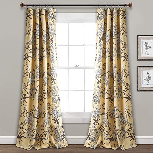Lush Decor Rideaux Jardin botanique avec imprimé Floral et Oiseaux filtrant la lumière pour Salon, Salle à Manger, Chambre à Coucher, Jaune, 132,1 x 241,3 cm (l x L), Lot de Deux
