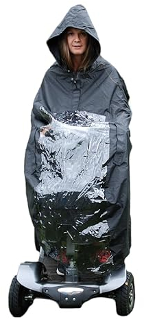 Elektromobil Regenschutz, Regenjacke, Regencape für Rollstuhlfahrer – Rollstuhlponcho mit Kapuze und Reißverschluss - schützt Fahrer und Seniorenmobil vor Regen und Spritzwasser