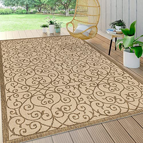 JONATHAN Y SMB107B-8 Madrid Vintage Filigrangewebe Teppich für drinnen und draußen, pflegeleicht, Schlafzimmer, Küche, Garten, Terrasse, Nicht fusselnd, 240 cm x 300 cm, Beige/Braun
