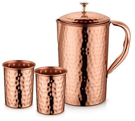 Scash Pichet artisanal en cuivre martelé et verre pour stockage et service de l'eau, restaurant, hôtel, maison