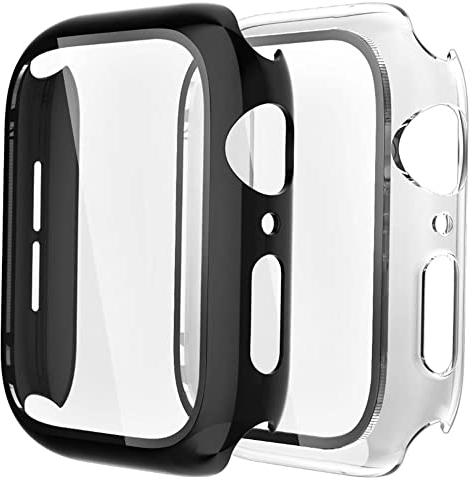 Fengyiyuda 2 Stück Hülle Kompatibel mit Apple Watch 38/42/40/44mm mit Anti-Kratzen TPU Displayschutz Schutzfolie,360°Schutzhülle für iWatch Series 6/5/4/3/2/1/SE,2 Stück,Black/Clear,40mm