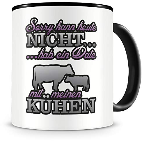 Samunshi® Kühen Tasse mit Spruch Date mit Kühen Geschenk für Kuh Fans Kaffeetasse groß Lustige Tassen zum Geburtstag schwarz 300ml