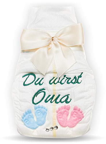 Tanjo Du wirst Oma, bestickte Windel, creme, Schwangerschaft verkünden Großeltern, Schwangerschaft verkünden Oma