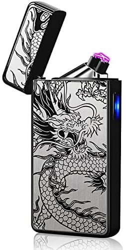Electric Lighter Rechargeable USB Plasma Dual Arc Type-C Charging Electronic Windproof Dragon Lighter Cool Flameless X-lite Lighter for Candles,Indoor&Outdoor,Windy(New Black Dragon)