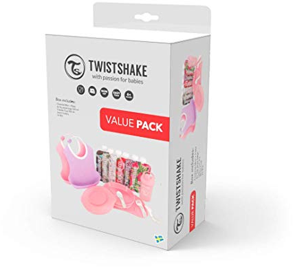 Rosa Roca Coffret Repas Bébé Click-Mat Mini + Assiette, 2 Bavoirs, Gourde Bébé, 6x Gourdes Compote, Sans BPA, Rose/Violet 78818