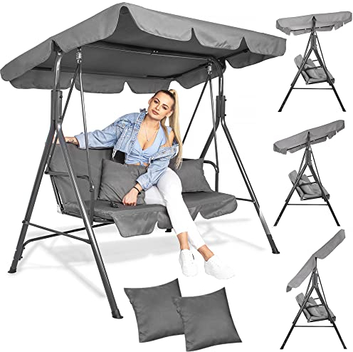 SPRINGOS Gartenschaukel Luna, Hollywoodschaukel mit Dach, m. Kissen, Schaukelbank, 3-Personen-Schaukel, HxBxT: 150x170x110 cm (Grau)
