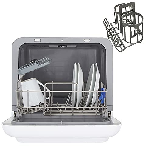 Cookology Table Top Mini Dishwasher with Baby Bottle Rack, 2 Place Settings, 3 Wash Cycles, No-Plumbing, Touch Control Buttons, Quick Cycles, Compact Counter Top Design - White