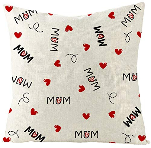 KnSam Kissenbezug, Zierkissenhülle Dekor Herz Und Mum Gedruckt Leinen Kissenhülle Dekorativ Für Das Schlafzimmer Wohnzimmersofa Schwarz Rot Elfenbein 50X50cm