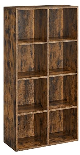 VASAGLE 8-Cube Bookcase, Storage Unit, Display Rack for Trinkets, Souvenirs, Potted Plants, for Study Room, Office, Living Room, 30 x 65.5 x 129.5 cm, Rustic Brown LBC024T01
