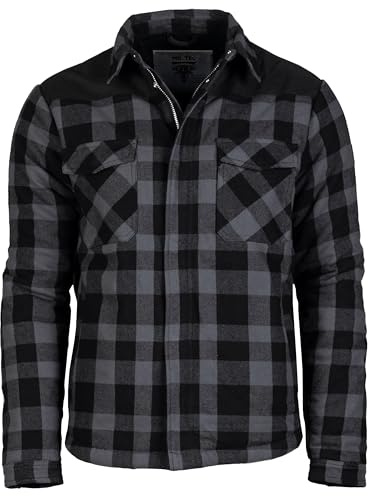 Mil-Tec Lumberjacket Herren • Gefütterte Holzfällerjacke mit Teddyfutter • Holzfäller Hemdjacke Herren mit Cordura-Schulterverstärkung • Outdoor Jacke in Schwarz-Oliv & Schwarz-Grau, Größem S–3XL