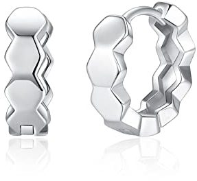 Ohringe Damen Weißes Gold, Creolen Hexagon Ohrringe Kupfer 4x12mm Schmuck für Damen
