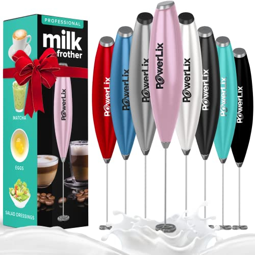 PowerLix Milk Frother Handheld Whisk - Electric Milk Frother Foamer with Stainless Steel Stand,15-20s, Powerful 19000rpm, Mini Drink Mixer Coffee Frother for Latte, Cappuccino, Hot Chocolate