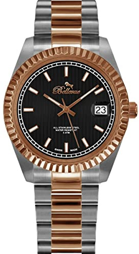 Bellevue H.19 Women's Watch, Black/White, 38MM, Bracelet