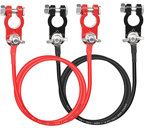 GELRHONR 1 Pair Battery Connection Cables, 10AWG Battery Inverter Cable Connectors, Universal Marine Grade Battery Terminal Top Post for Boat Car RV Automotive, Marine, Motorcycle -1M/3.2Ft