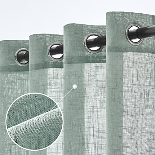 Woaboy Leinen Kruz Gardinen Vorhänge Wohnzimmer Halbtransparent mit Ösen Stores Gardine Leinenoptik Schlafzimmer Modern Ösenvorhang Schlaufengardinen 2er Set 140x145cm (BxH) Blau