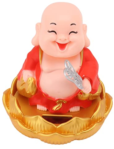 Haofy Solar Buddha Statue Solar Nickende Maitreya Auto Ornament Dekoration Kopfschütteln Spielzeug für Reichtum und Vermögen Solar Buddha Statue (Rote Kleidung)