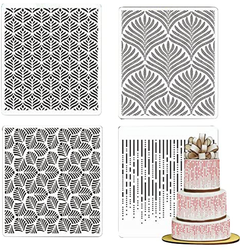 Cake Decorating Stencil Set, Food-Grade Plastic Templates for Fondant, Buttercream, Airbrushing - Hollow Lace Floral Design, Easy-to-Clean, Reusable - Ideal for Birthday, Wedding, Party (4 PCS)
