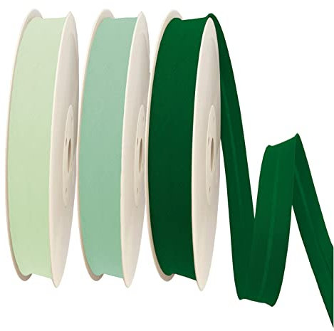 TEXTEX = Bies de 20mm de Ancho. 50% Algodón y 50% Poliéster. Pack de 3 Piezas de 10m Cada Una - (Verde Claro/Aguamarina/Verde Musgo)