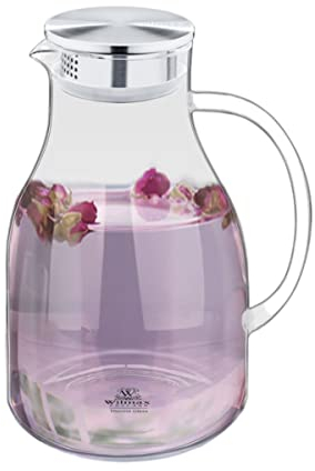 Wilmax - Caraffa in vetro con coperchio in bambù 2500 ml - Caraffa per bevande calde o fredde - Caraffa per acqua in vetro borosilicato - Adatta per fornelli a gas o elettrici
