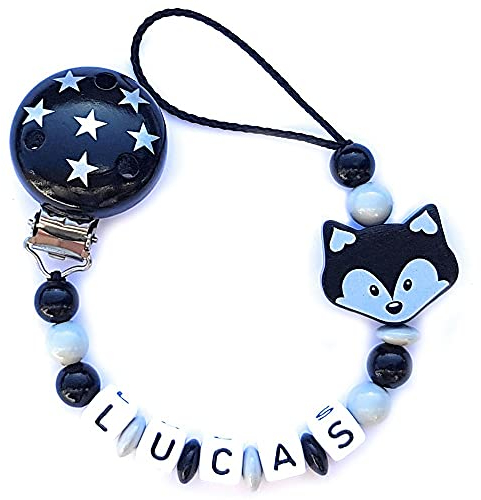 Schnulliniband mit Namen Fuchs Sternclip schwarz | Junge Namenskette (Fuchs Sternclip schwarz)