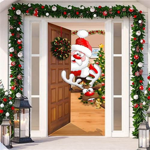 Chickwin Copriporta di Natale Verde Copertura della Porta Decorazione Copri Porta del Babbo Appendere Banner Natale Sfondo Fotografico, 35.4x78.7 Pollice (Renna)