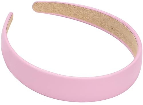 WantGor 1 Inch PU Leather Headband, Wide Padded Hairband Fashion Hair Bands Cute Womens Headbands Holiday DIY Hair Accessories (Pink)