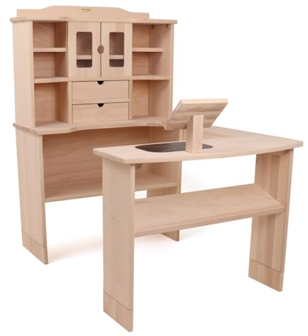 Kinder Kaufladen aus Massivholz | Mit Kasse, Scanner & Regalen | Viel Kaufmannsladen Zubehör aus Holz erhältlich!