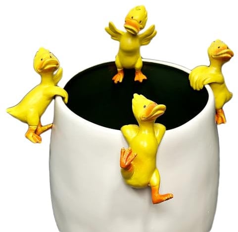 Darthome Dizzy Duck Pot Hangers Set Of 4 Yellow Resin Cute Planter Decor Ornaments Gift