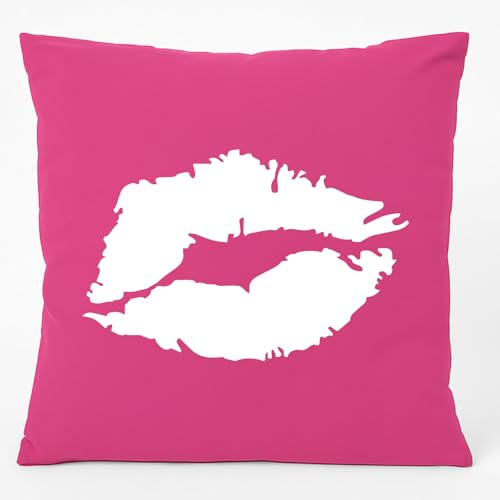 Huuraa Kissen Kussmund Lippen Geschenk | 40x40cm mit Füllung Fuchsia Baumwolle Dekokissen Geschenkidee Pinkes Sofakissen dekoratives Zierkissen