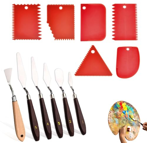 DALAETUS 12 Pcs Oil Painting Palette Knife Set, Painting Knife, 5 Palette Knife Painting Tools with Shaped Painting Knife, 6 Plastic Scraper for Acrylic, Oil Painting, Watercolor