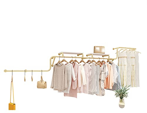 ZCFLWR Boutique Store Bekleidungseinzelhandels-Ausstellungsstände, moderner industrieller Rohr-Kleiderständer zur Wandmontage, Mehrzweck-Hochleistungs-Hängestange mit Regalen, System