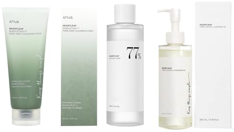 3 Stück Heartleaf Reinigungsschaum 150 ml + Heartleaf 77% Soothing Toner 200 ml + Heartleaf Pore Control Reinigungsöl 200 ml, Beruhigender Toner Koreanischer Hautpflegereiniger Tägliche Hautreinigung