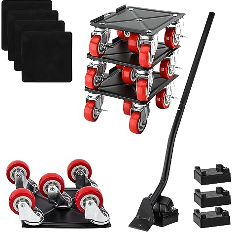 LESOLEIL Set di sollevatori per mobili, in acciaio, con 5 ruote, girevole a 360 gradi, per spostare facilmente mobili, portata massima 1500 kg (quadrato)