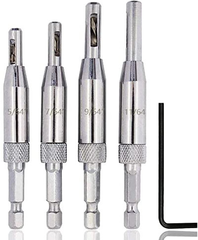 Mesee Forets Auto-Centrants 4Pcs, Forets à Charnière en Acier 6,35mm Hexagonal, Outil de Perçage pour Travail du Bois, Armoires, Tiroirs, Portes et Fenêtres