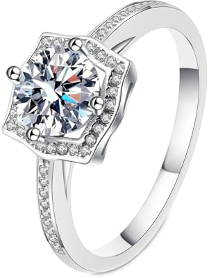 Gualiy 18K Weissgold Ring, Echt Gold Verlobungsringe Quadrat Ring mit Labor Diamant 1ct Ringe Größe 58