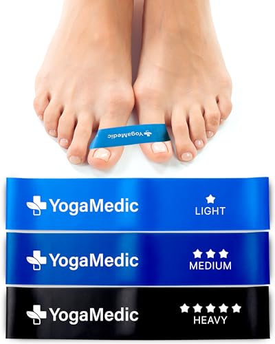 Yogamedic Hallux Valgus Korrektur Trainingsbänder - 3 Bänder Set Zehenspreizer Herren & Damen - Leichtes, Mittleres & Starkes Zehenband für Entlastung & Linderung - Ballenzeh & Hallux Valgus Band