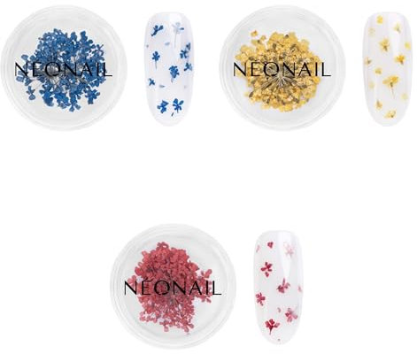 NÉONAIL Nail Art Flowers Set - Trockenblumen - Getrocknete Blumen - Nageldesign Zubehör - Nageldekorationen - Getrocknete Blüten - Nail Decoration - Gelnägel Zubehör - 3 Farben - Navy, Yellow, Red