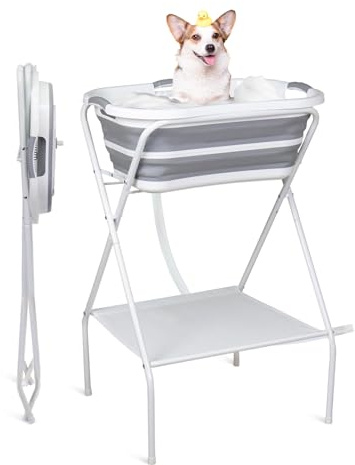 Bañera portátil para perros y estación de lavado de perros, bañera elevada plegable para bañarse, ducharse, aseo, lavabo de mascotas para perros pequeños a medianos, gatos y otras mascotas (sistema de
