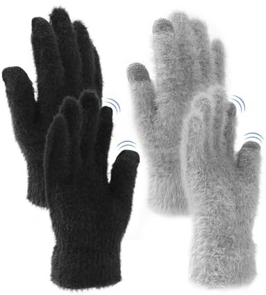 MELLIEX 2 Paar Damen Fingerlose Handschuhe, Winter Armstulpen Handschuhe Fingerlos Warm Plüsch Gestrickte Kurze Fäustlinge für Damen Mädchen - Schwarz und Grau