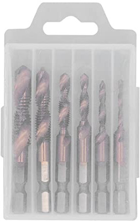 Bohrer, Metallbohrer, 6-teiliges Gewindebohrer-Set mit Box, Ti-beschichteter M3 M4 M5 M6 M8 M10 Sechskantschaft-Gewindebohrer for Bohren, Gewindeschneiden und Senken