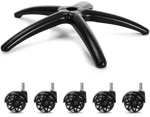 Frassie 28 Inch Office Gaming Chair Metal Base Replacement Part with 5 Wheels, Heavy Duty 2600 Lbs Wide Chair Legs Computer Desk Chair Base (Black)