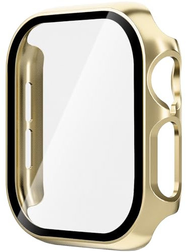 Leotop Compatible avec Apple Watch 46 mm Series 10 (2024), coque ultra fine en PC mat, fine avec protection d'écran en verre (or, 46 mm Series 10 (2024))