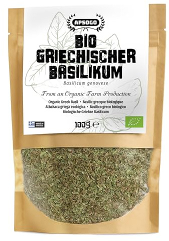 Apsogo Bio Basilikum - Getrockneter Griechischer Basilikum, 100g | Einzigartiger griechischer Basilikum, schonend getrocknet und fein gerebelt - aromatisches Bio Basilikum Gewürz für Pasta.
