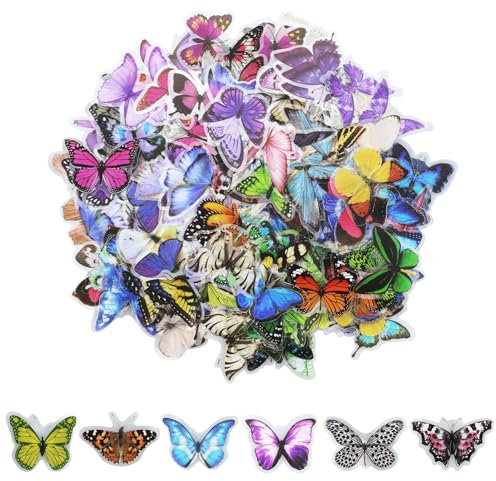 Schmetterlings-Aufkleber, PET, wasserdicht, transparent, bunt, Kunstharz, dekorativ, für Natur, Scrapbooking, Planer, Laptops, Bastelarbeiten, Handbuch, Papierbasteln, 240 Stück
