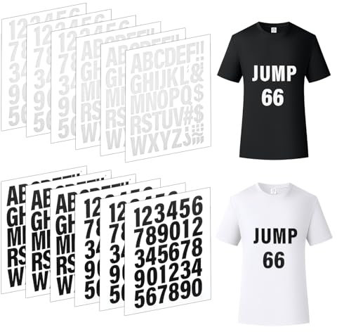 Nogeqi 12 Sheets Iron on Letters Numbers for Clothes, Iron on Transfers for T Shirts Football Shirts Running Vest Jersey DIY Crafts(Black, White)