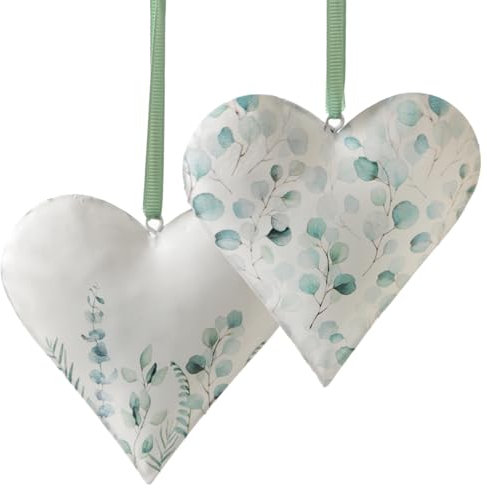Logbuch-Verlag 2 Eukalyptus Herzen Ostern Herz mit Schnur Anhänger weiß grün für Hochzeit Taufe Kommunion 10 cm