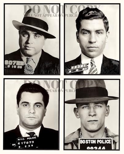 Famous Gangster Mugshot Poster 8 X 10 | Magnificent Mafia Mug Shot Portrait Collage | Ultimate Wise Guys Collection | Al Capone | Whitey Bulger | John Gotti | Lucky Luciano | Rare Arrest Photos |