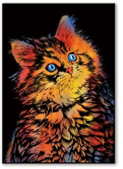 Kratzbilder Erwachsene Magic Rainbow Kratzpapier Kunstkartons Animal Series Scratchboard für Kinder Kratzbilder DIY Bastelsets,Schwarzes Scratch Art Papier Kratzpapier DIY Crafts Decor,40*28cm Katze