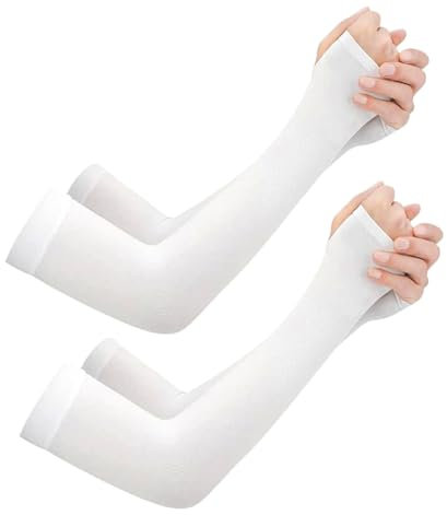 2XK-NOV 2 Pares Mangas para Brazos, Manguitos de Compresión de Protección UV, Manga de Enfriamiento para Mujer Hombre, Ciclismo, Gaming (Estilo pulgar blanco+blanco)